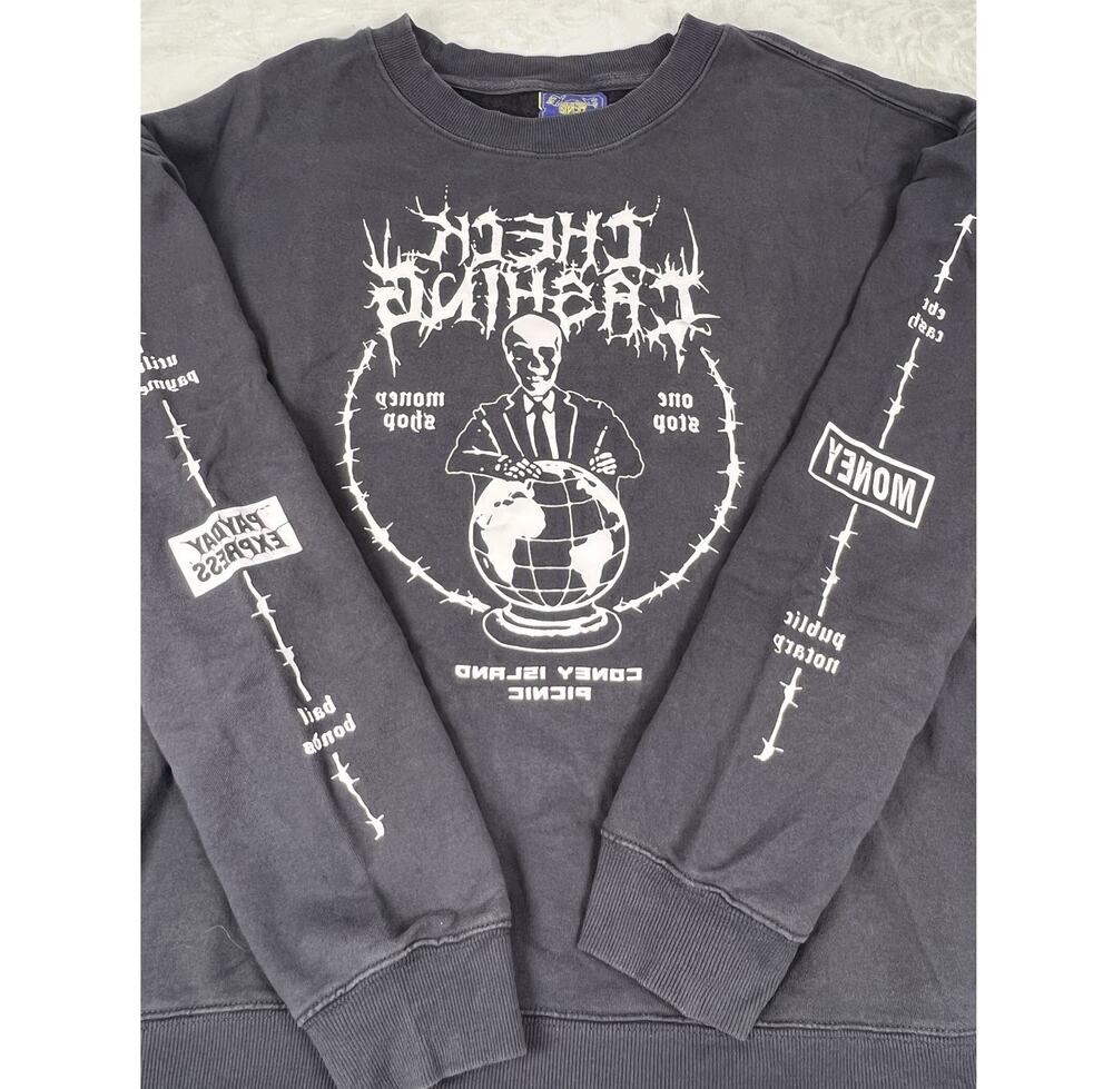 Coney Island Check Cashing Money Shop Crewneck Sweatshirt Faded Black L